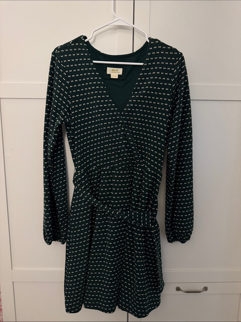 Anthropologie Dark Green Printed Long-Sleeve Wrap Dress